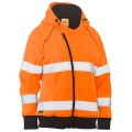 Bisley BKL6819T_BF61 - 100% Polyester Orange Women's Taped HI VIS Fleece Zip Front Hoodie